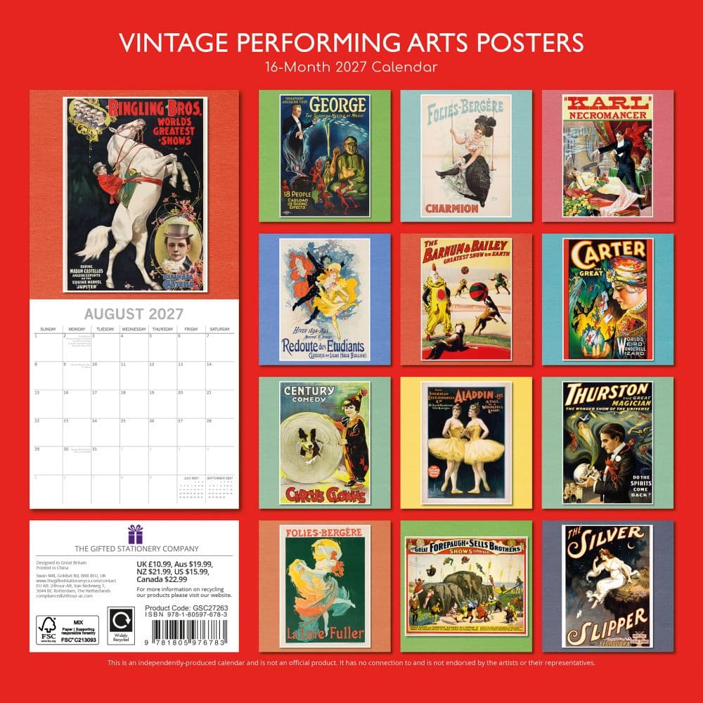 Vintage Performing Arts Posters 2027 Wall Calendar First Alternate Image