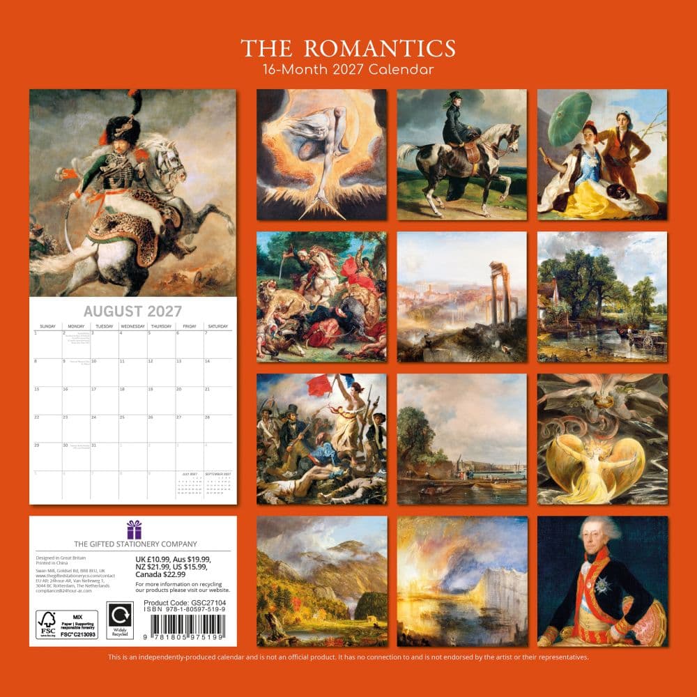 The Romantics 2027 Wall Calendar First Alternate Image