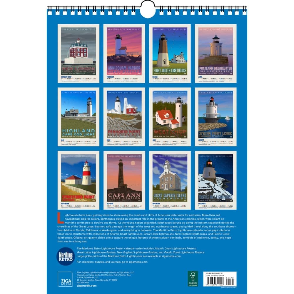 New England Lighthouses Posters 2027 Wall Calendar First Alternate Image