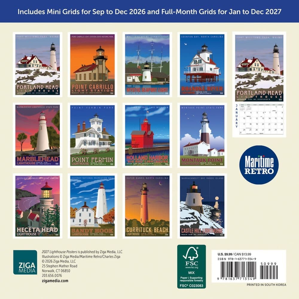 Lighthouse Posters 2027 Mini Wall Calendar First Alternate Image
