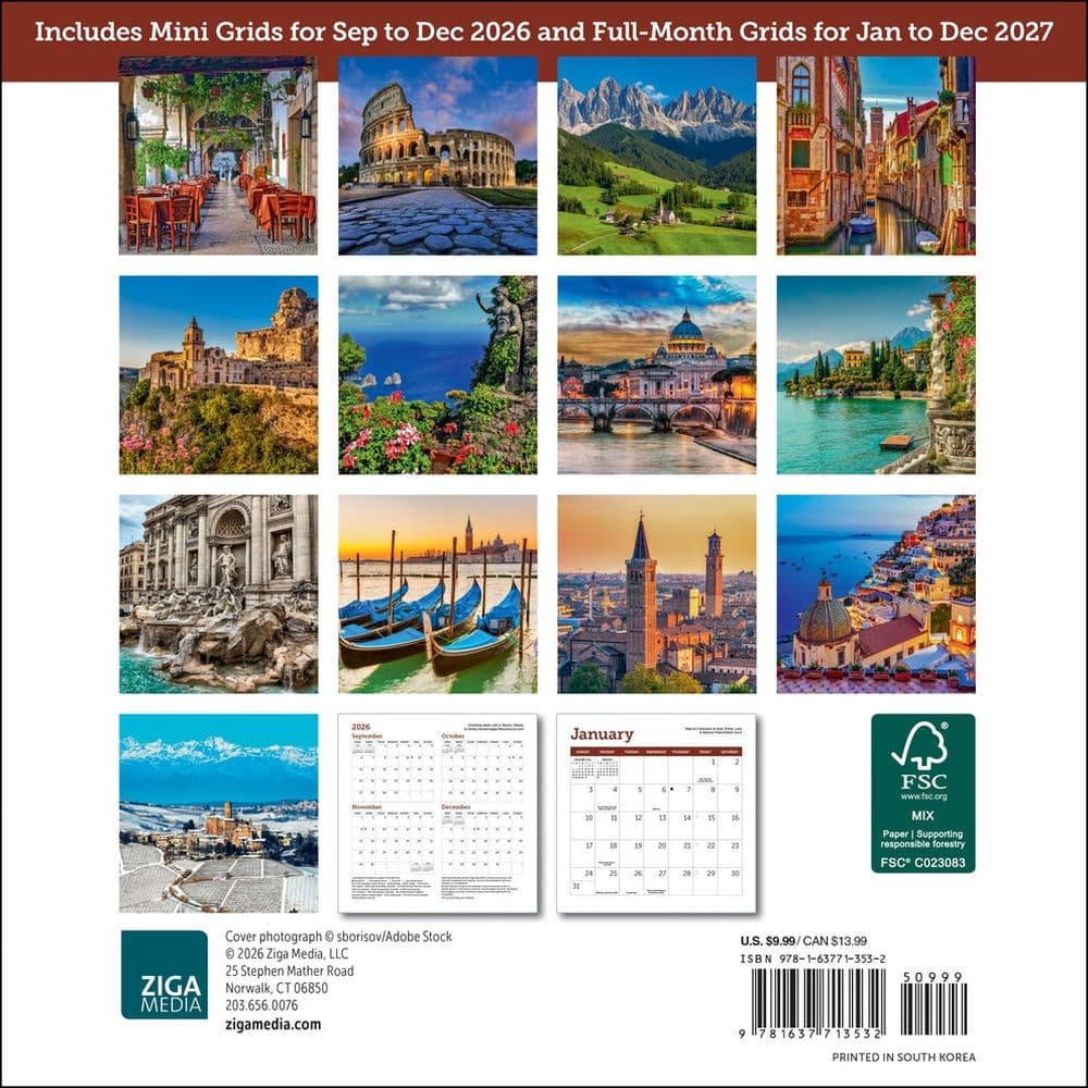 Italy 2027 Mini Wall Calendar First Alternate Image