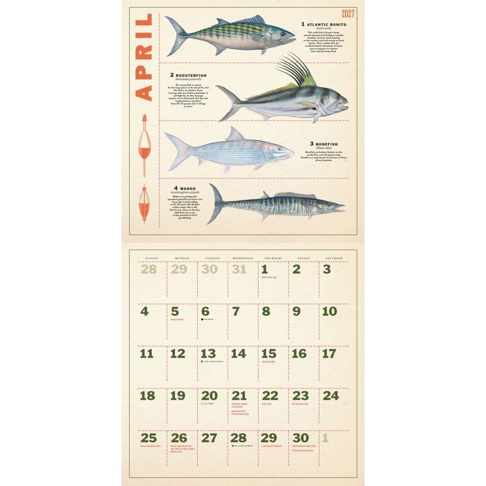 Fishing Illustrations 2027 Wall Calendar Second Alternate Image