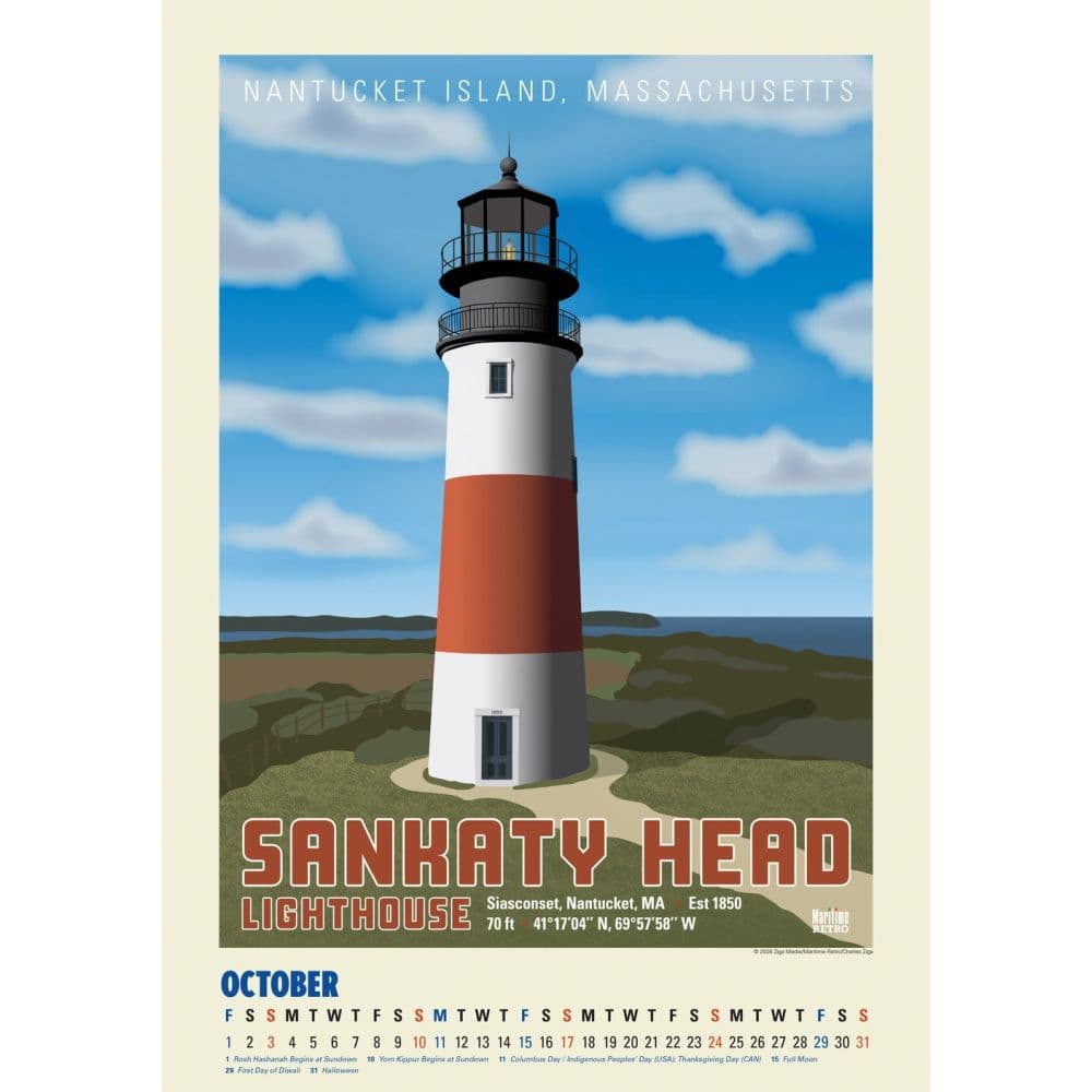 Atlantic Coast Lighthouses Posters 2027 Wall Calendar Fourth Alternate Image