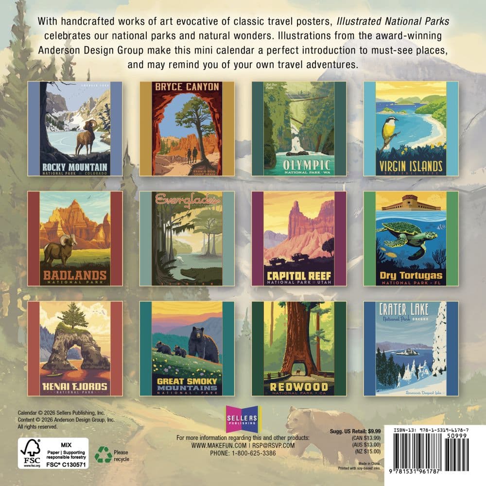 Illustrated National Parks 2027 Mini Wall Calendar First Alternate Image
