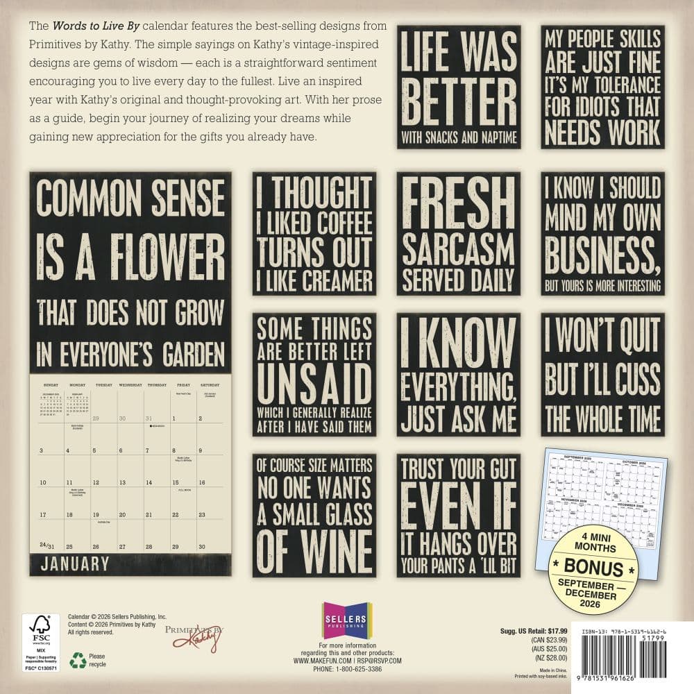 Words to Live By 2027 Wall Calendar First Alternate Image