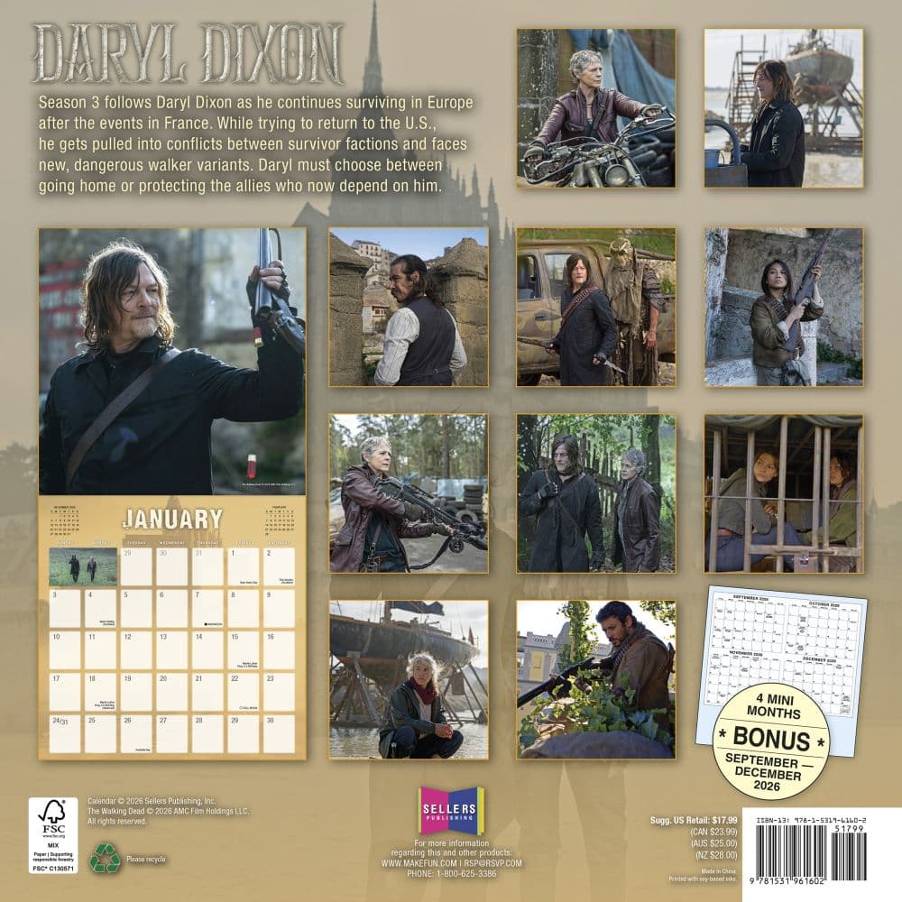 Walking Dead Daryl Dixon 2027 Wall Calendar First Alternate Image
