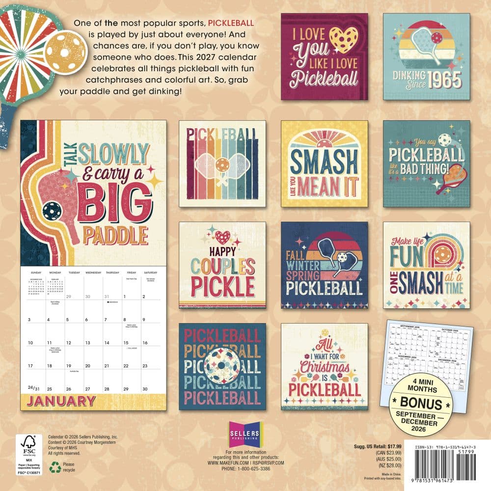Pickleball 2027 Wall Calendar First Alternate Image