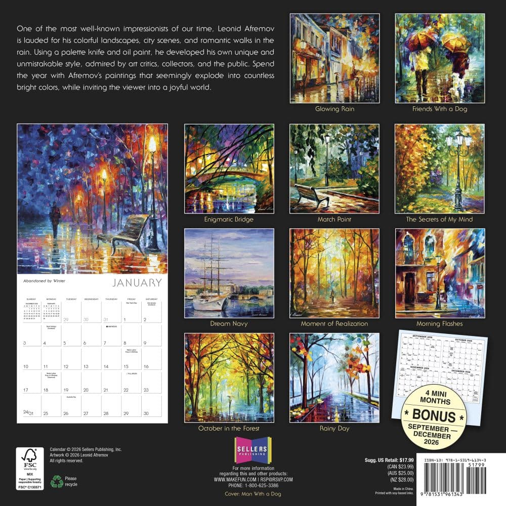 Impressions Of Light 2027 Wall Calendar by Leonid Afremov First Alternate Image
