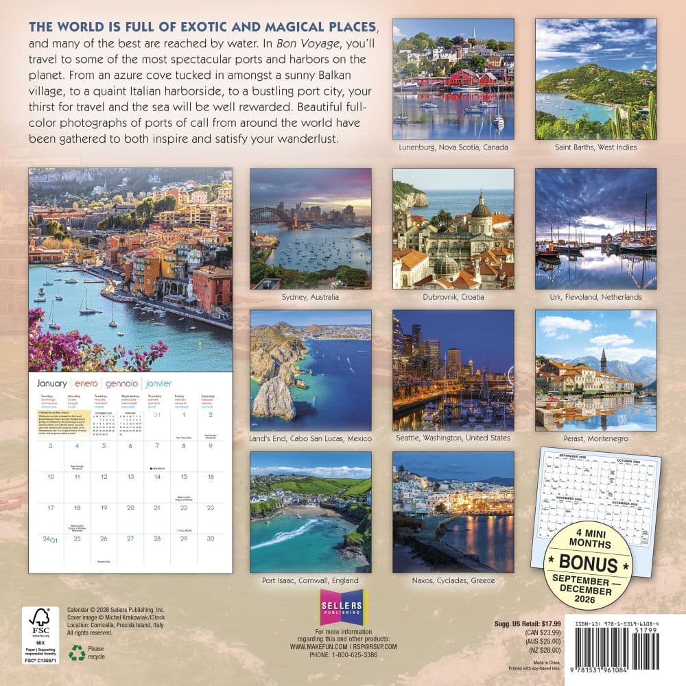 Bon Voyage Seaside Around World 2027 Wall Calendar First Alternate Image