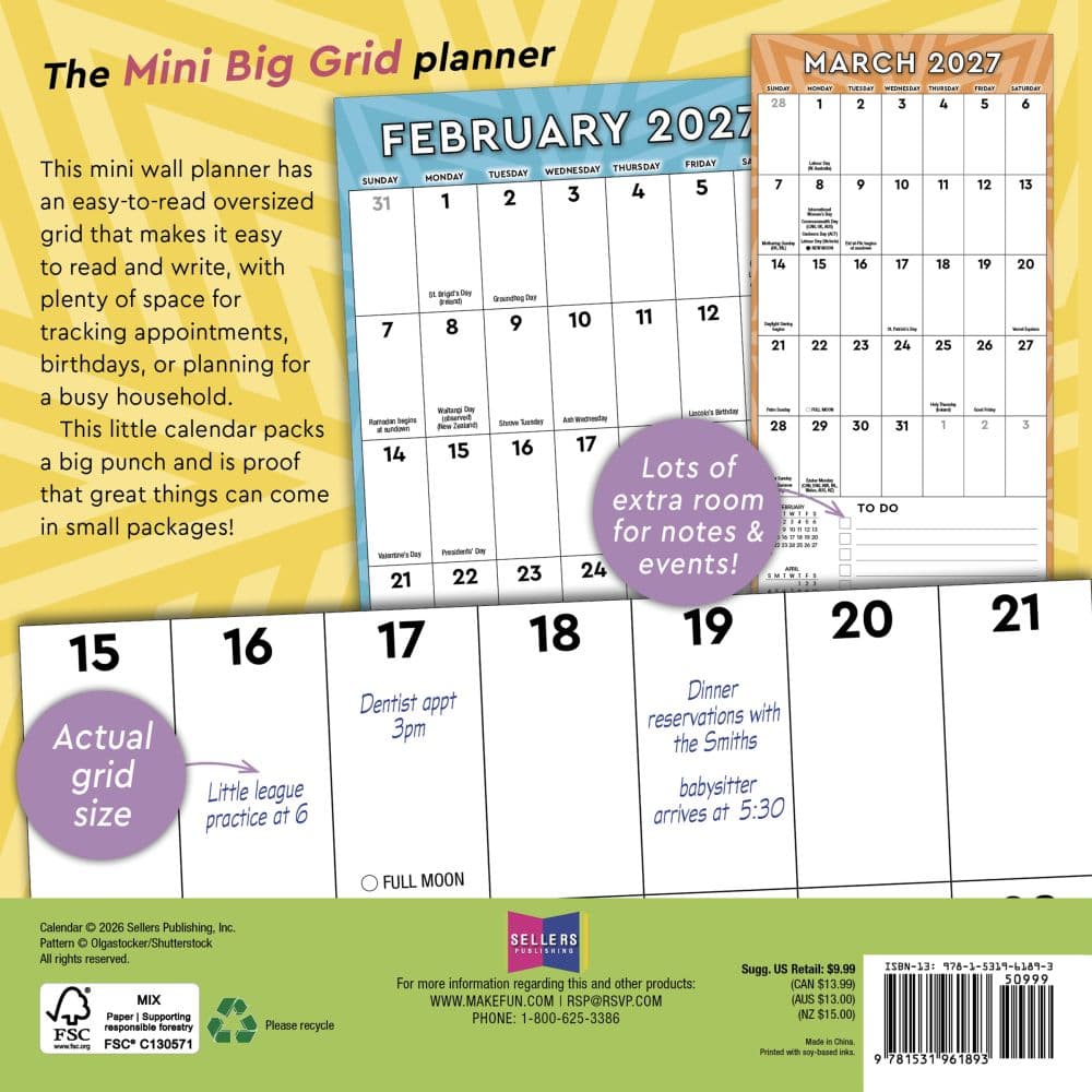 Mini Big Grid 2027 Mini Wall Calendar First Alternate Image