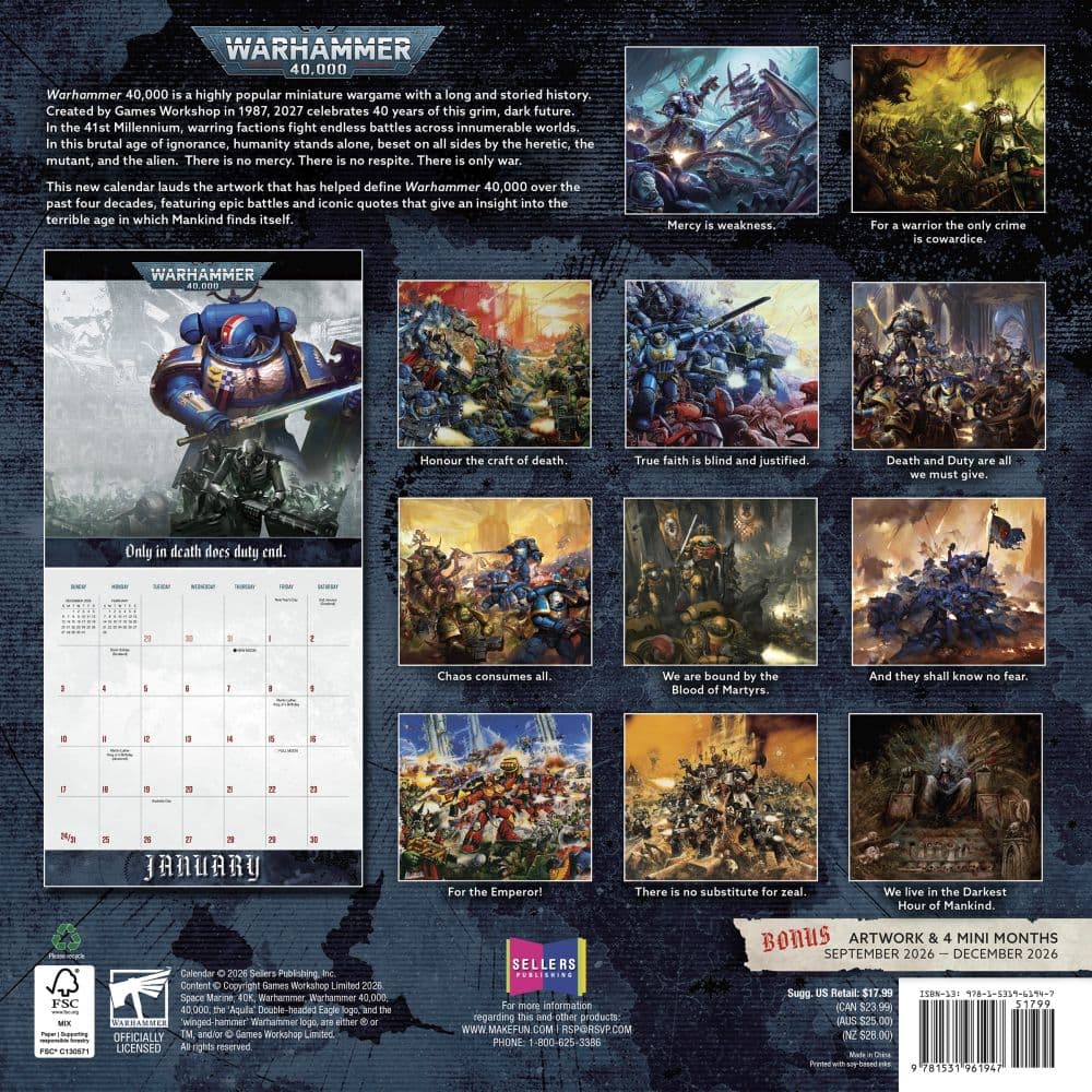 Warhammer 40k 2027 Wall Calendar First Alternate Image