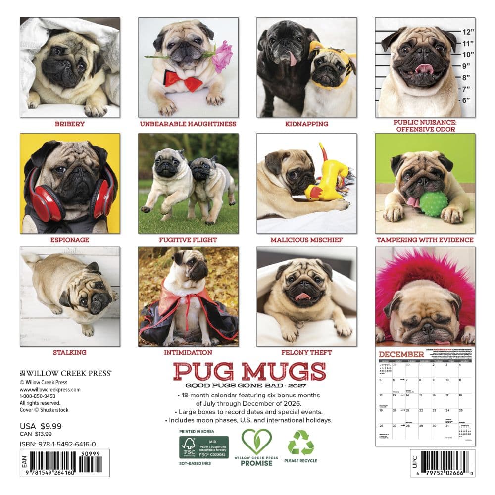 Pug Mugs 2027 Mini Wall Calendar First Alternate Image