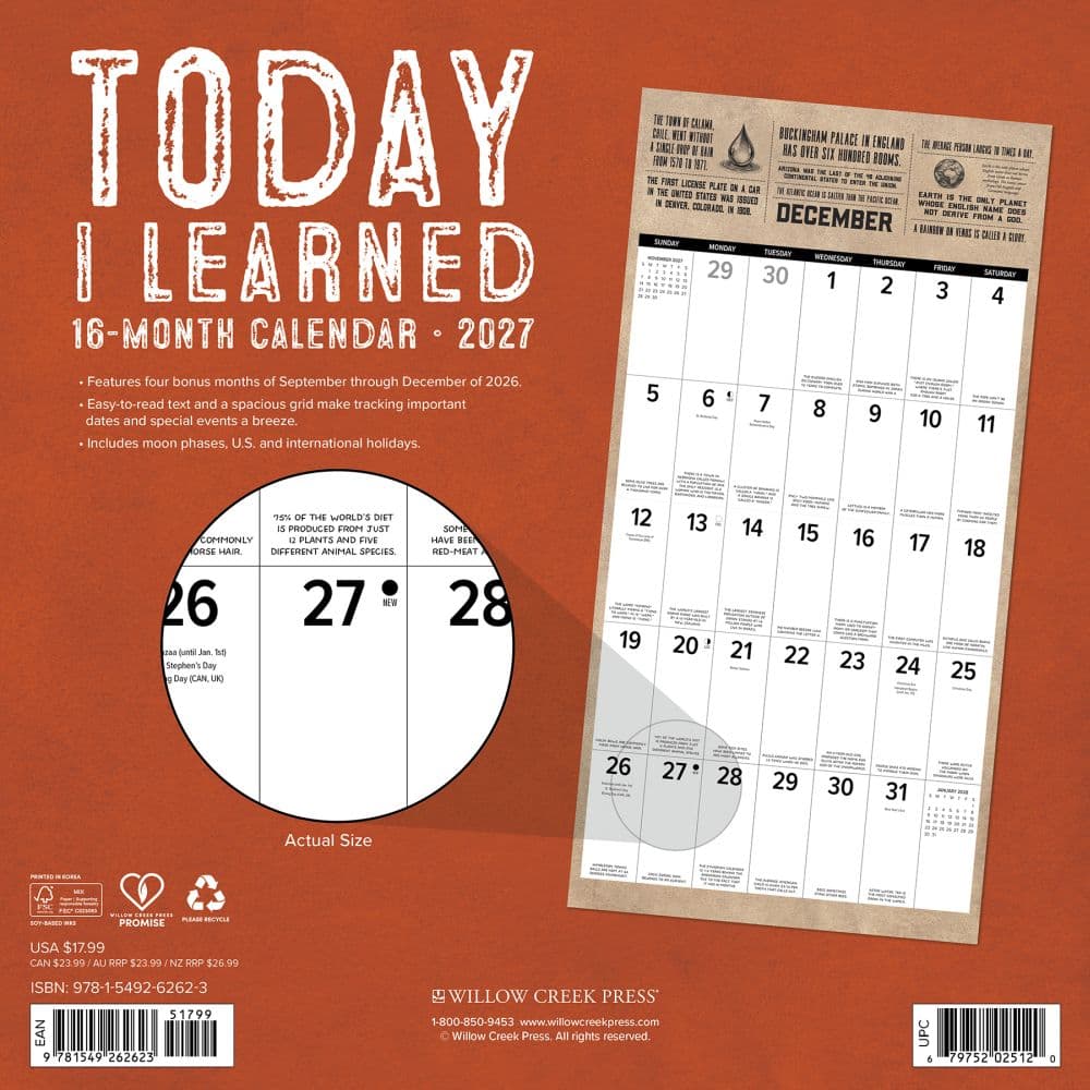 Today I Learned 2027 Wall Calendar First Alternate Image