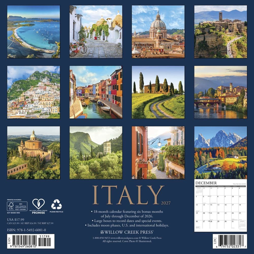 Italy 2027 Wall Calendar First Alternate Image