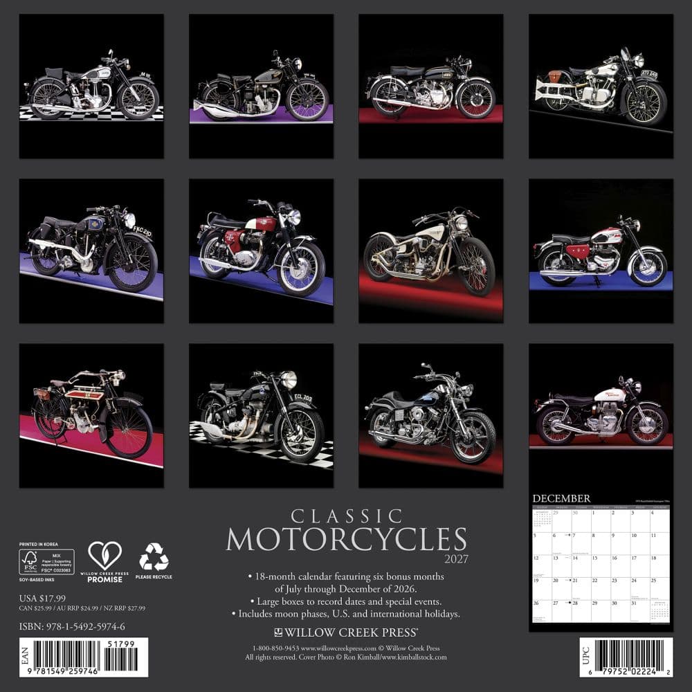 Classic Motorcycles 2027 Wall Calendar First Alternate Image