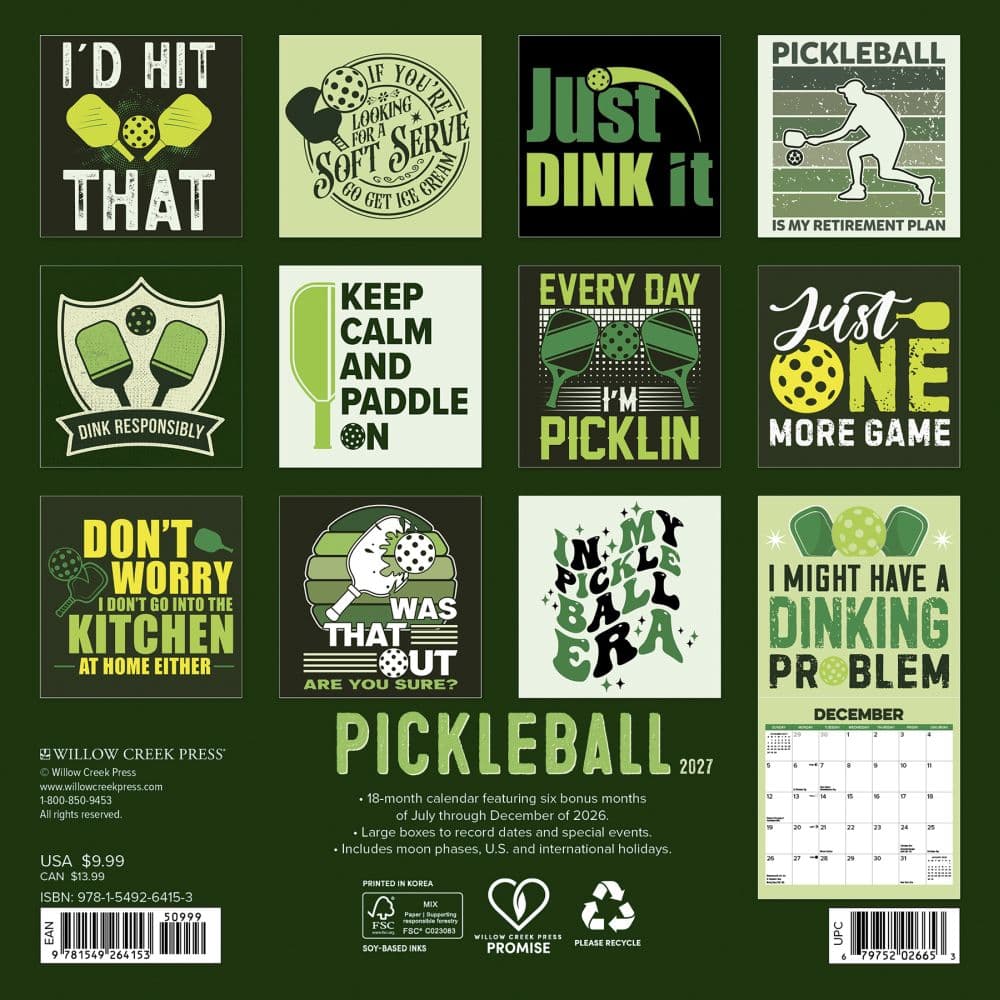 Pickleball 2027 Mini Wall Calendar First Alternate Image