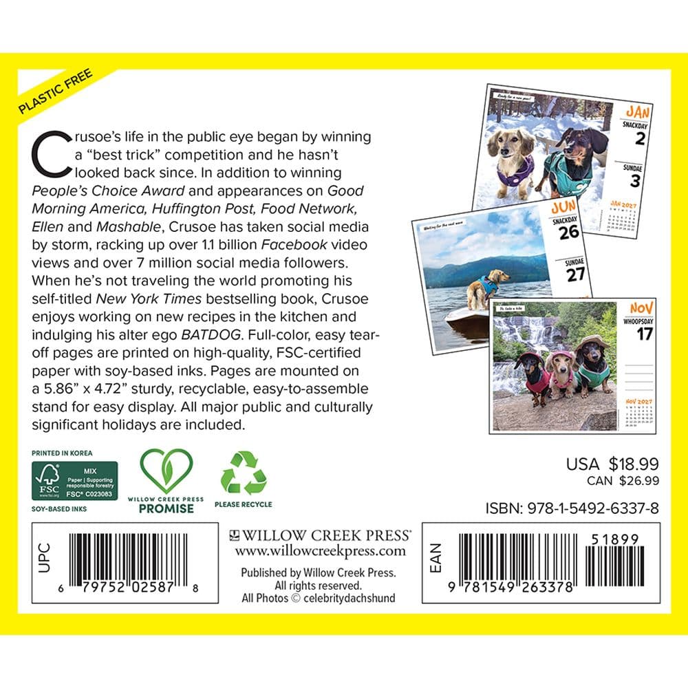 Crusoe the Celebrity Dachshund 2027 Desk Calendar First Alternate Image