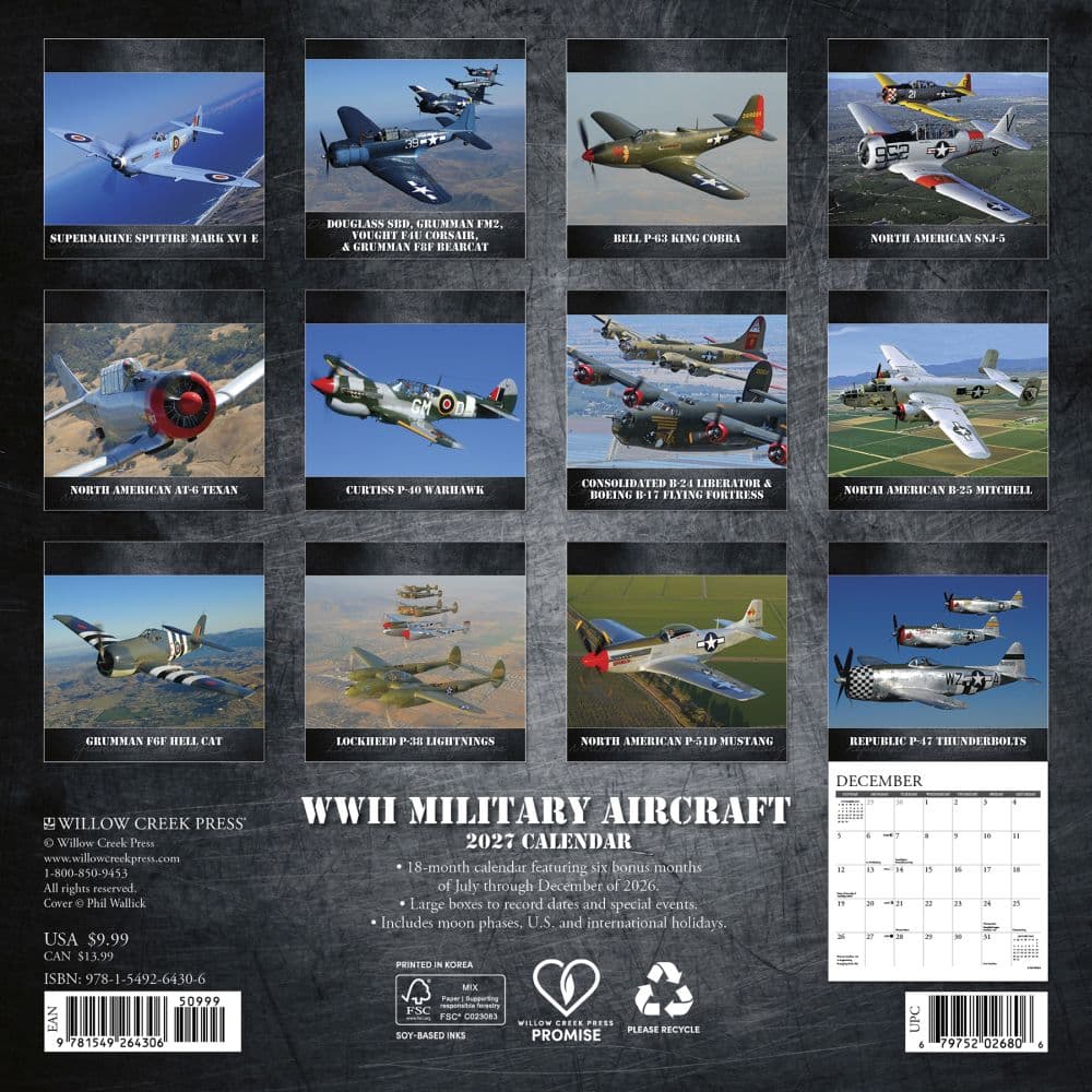 WWII Military Aircraft 2027 Mini Wall Calendar First Alternate Image