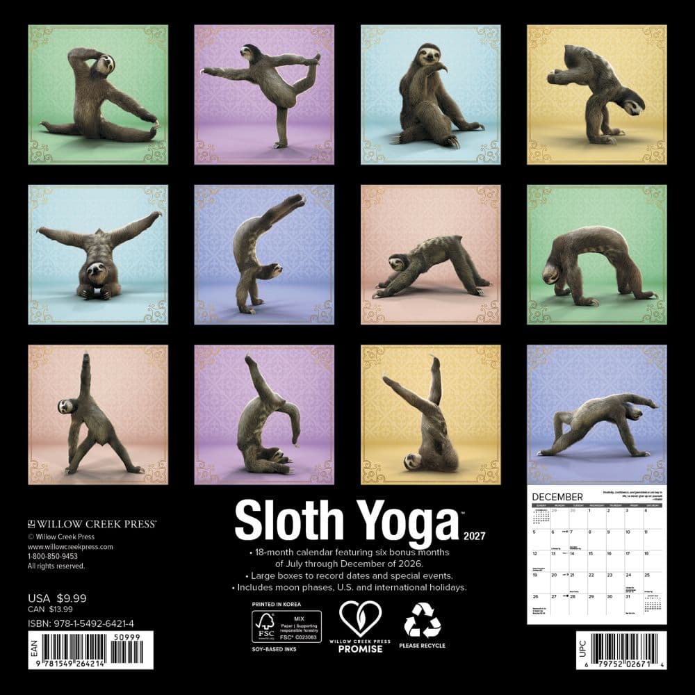 Sloth Yoga 2027 Mini Wall Calendar First Alternate Image