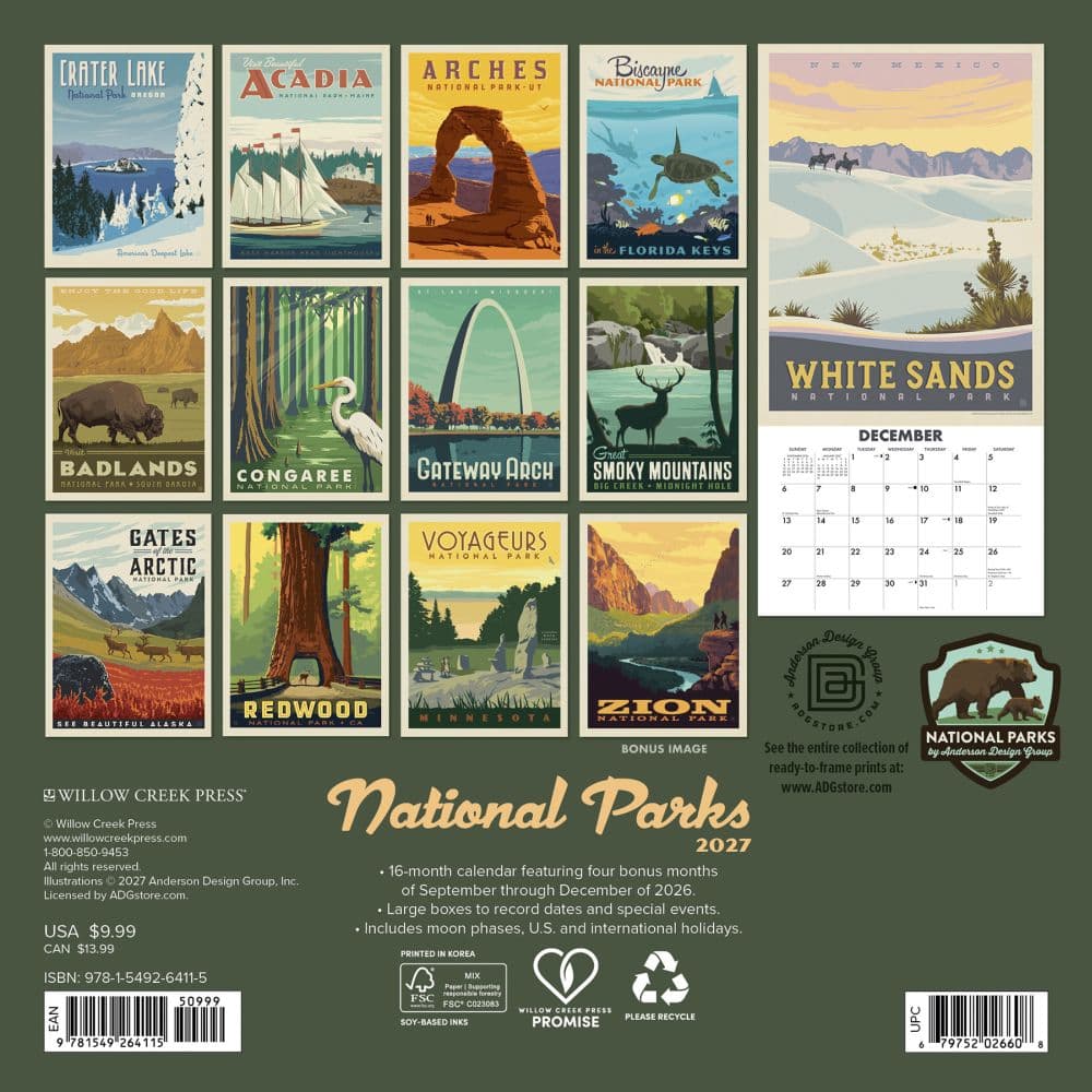 National Parks Classic Travel Posters 2027 Mini Wall Calendar First Alternate Image
