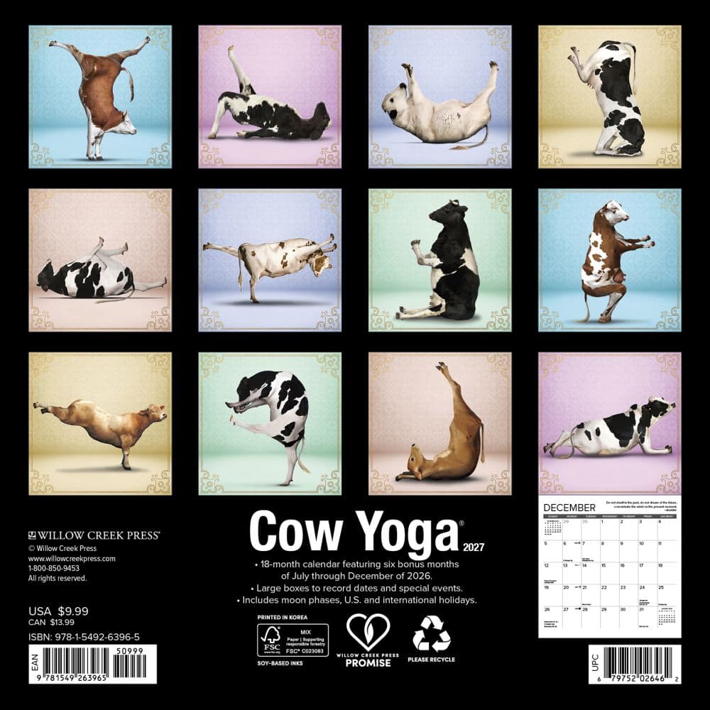 Cow Yoga 2027 Mini Wall Calendar First Alternate Image