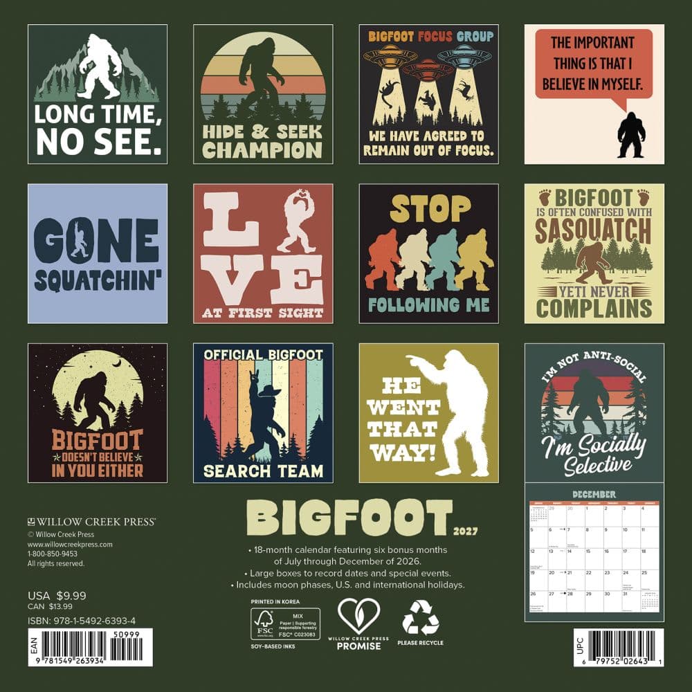 Bigfoot 2027 Mini Wall Calendar First Alternate Image