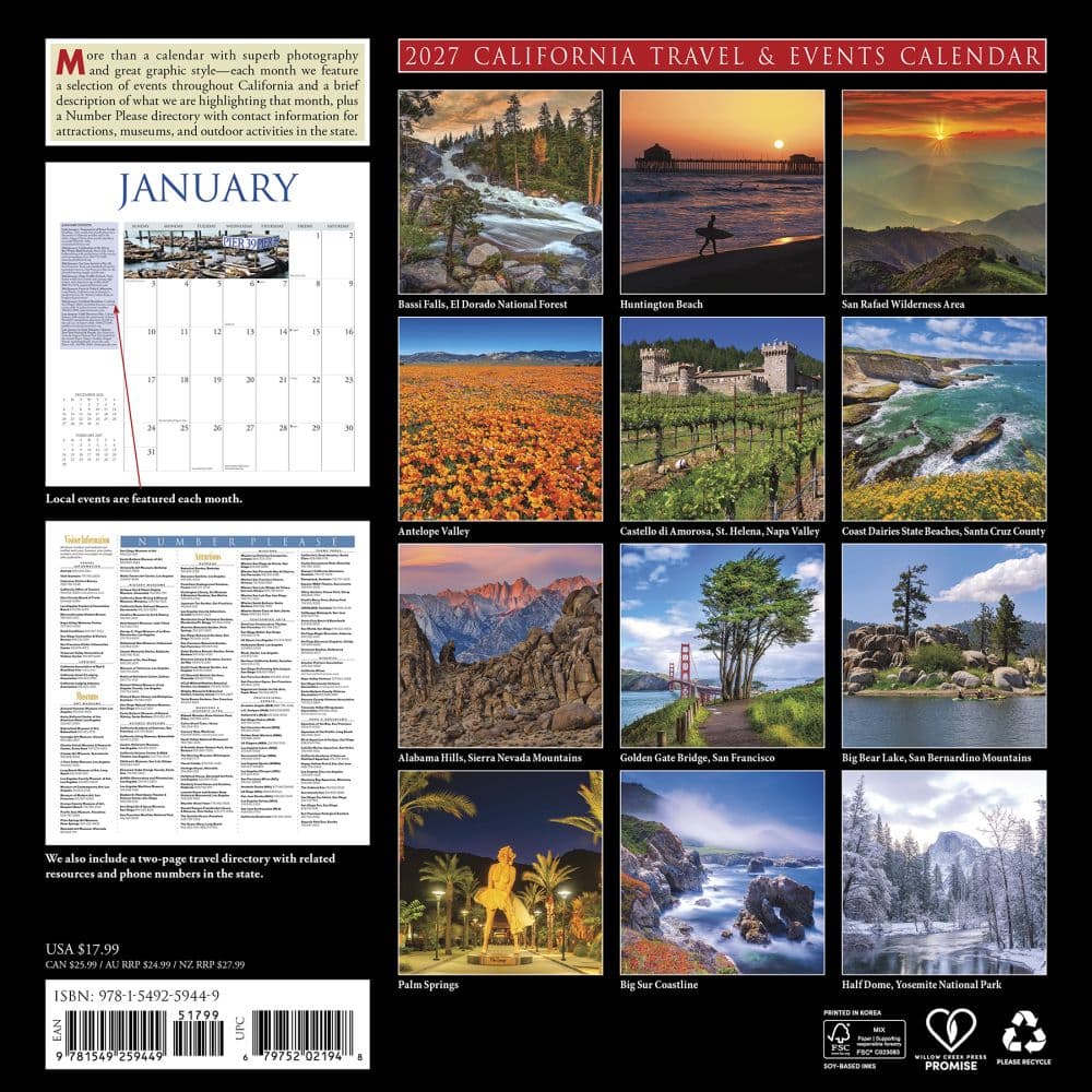 California Travel and Events 2027 Wall Calendar First Alternate Image