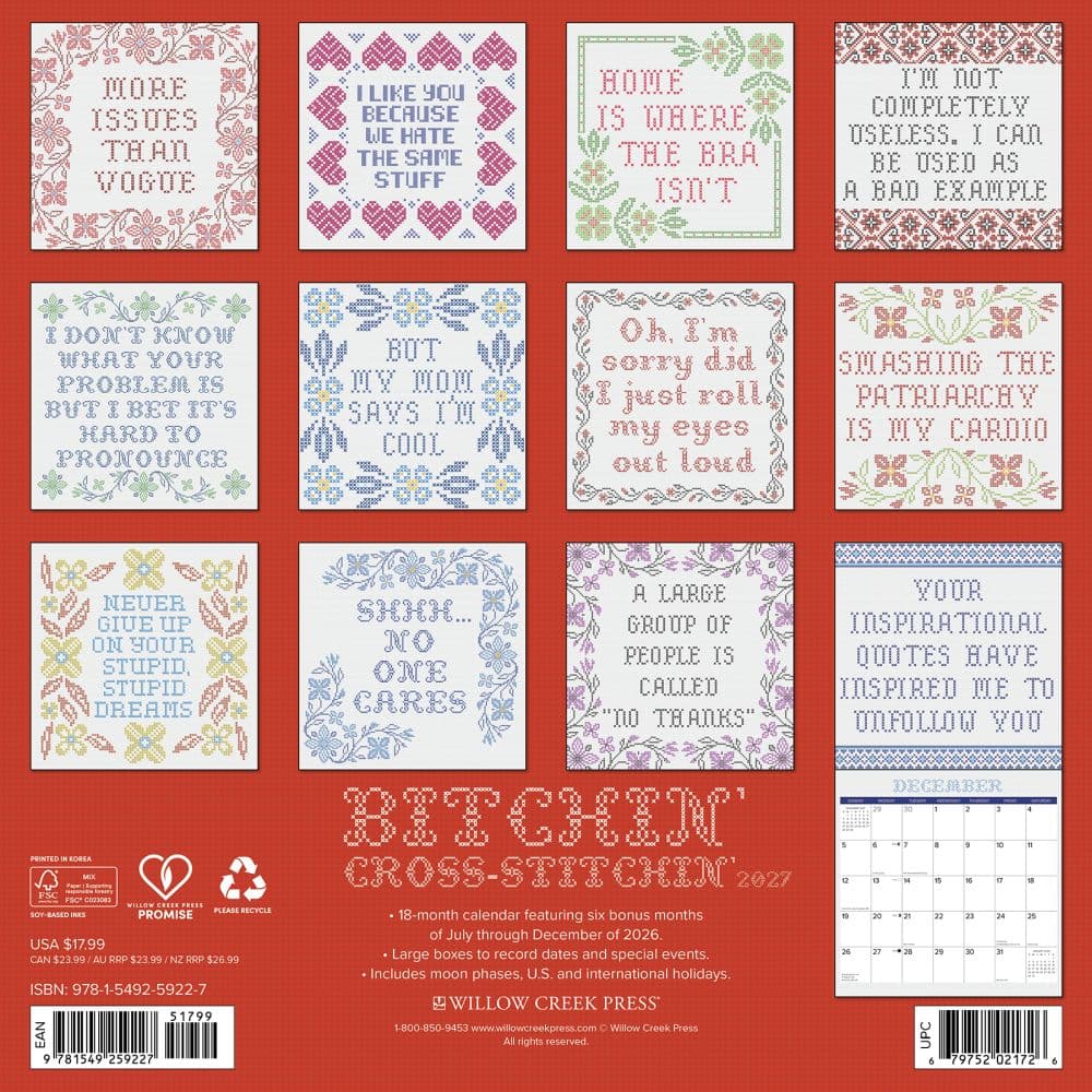 Bitchin Cross Stitchin 2027 Wall Calendar First Alternate Image