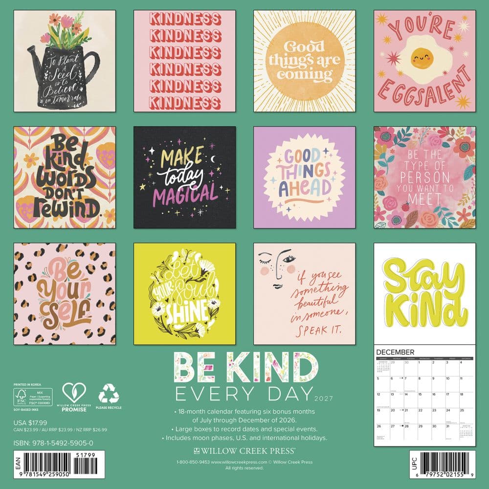 Be Kind 2027 Wall Calendar First Alternate Image