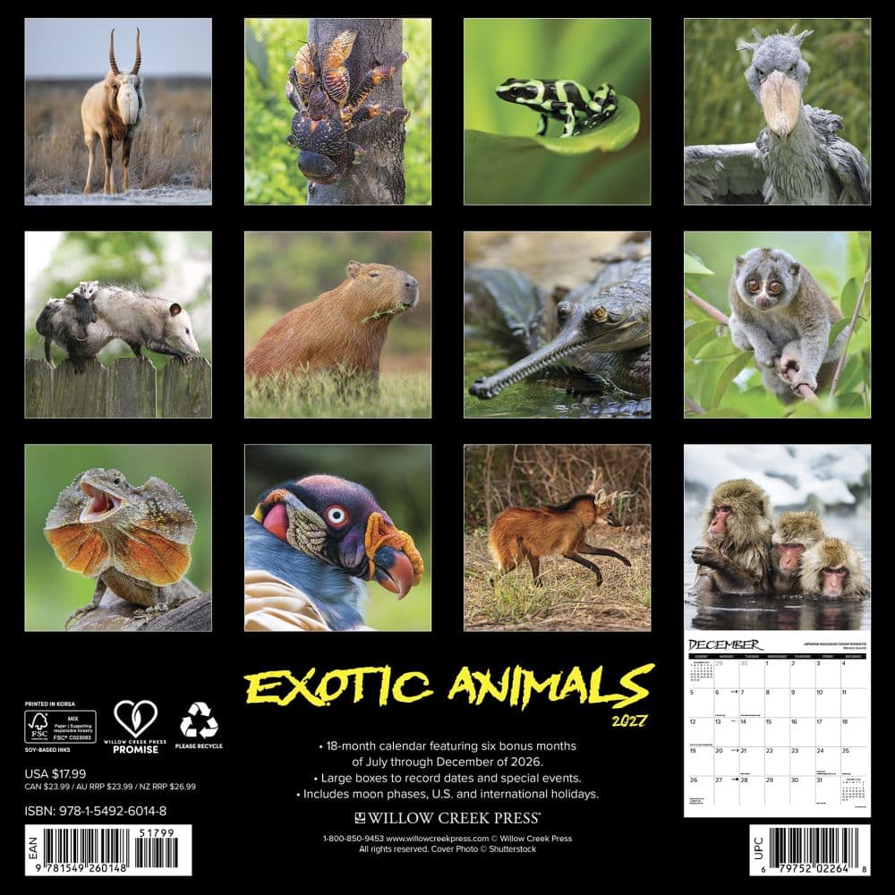 Exotic Animals 2027 Wall Calendar First Alternate Image