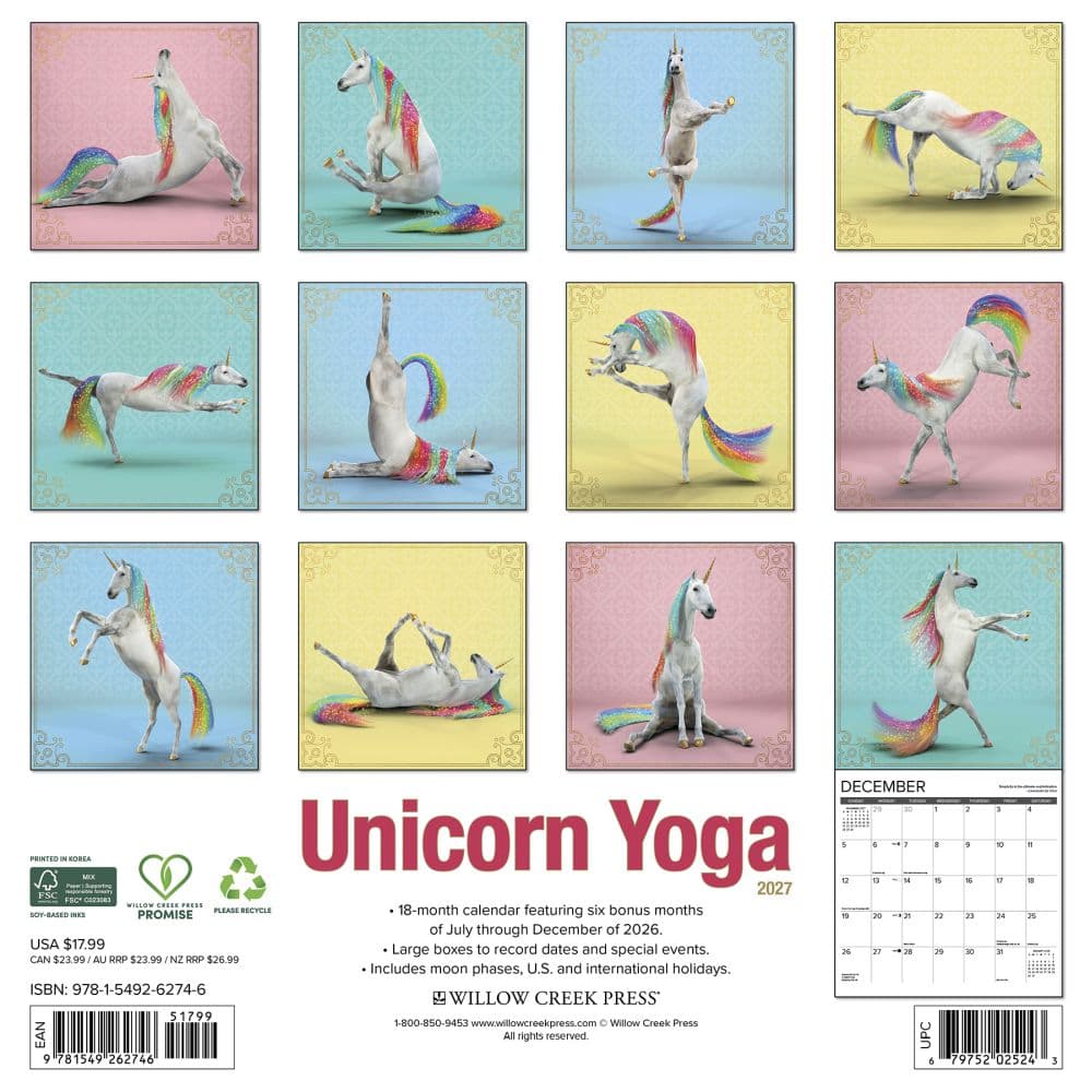 Unicorn Yoga 2027 Wall Calendar First Alternate Image