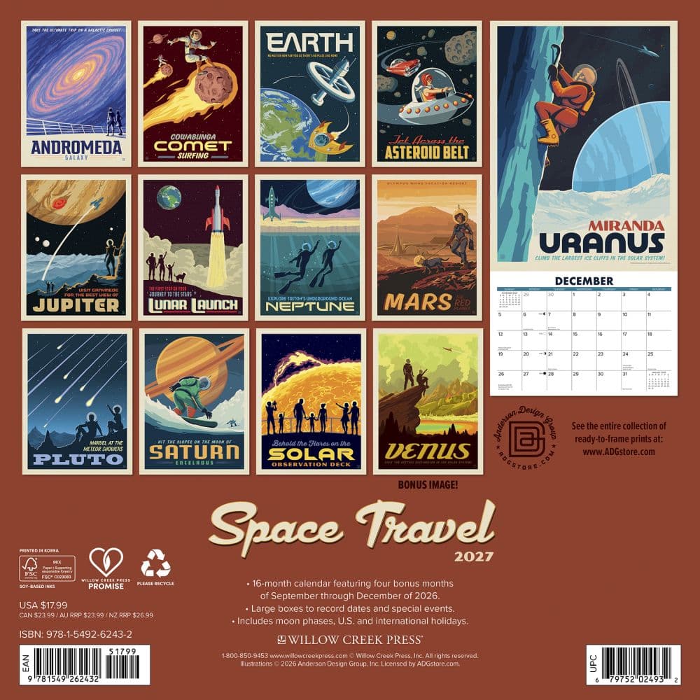 Space Travel Classic Travel Posters 2027 Wall Calendar First Alternate Image