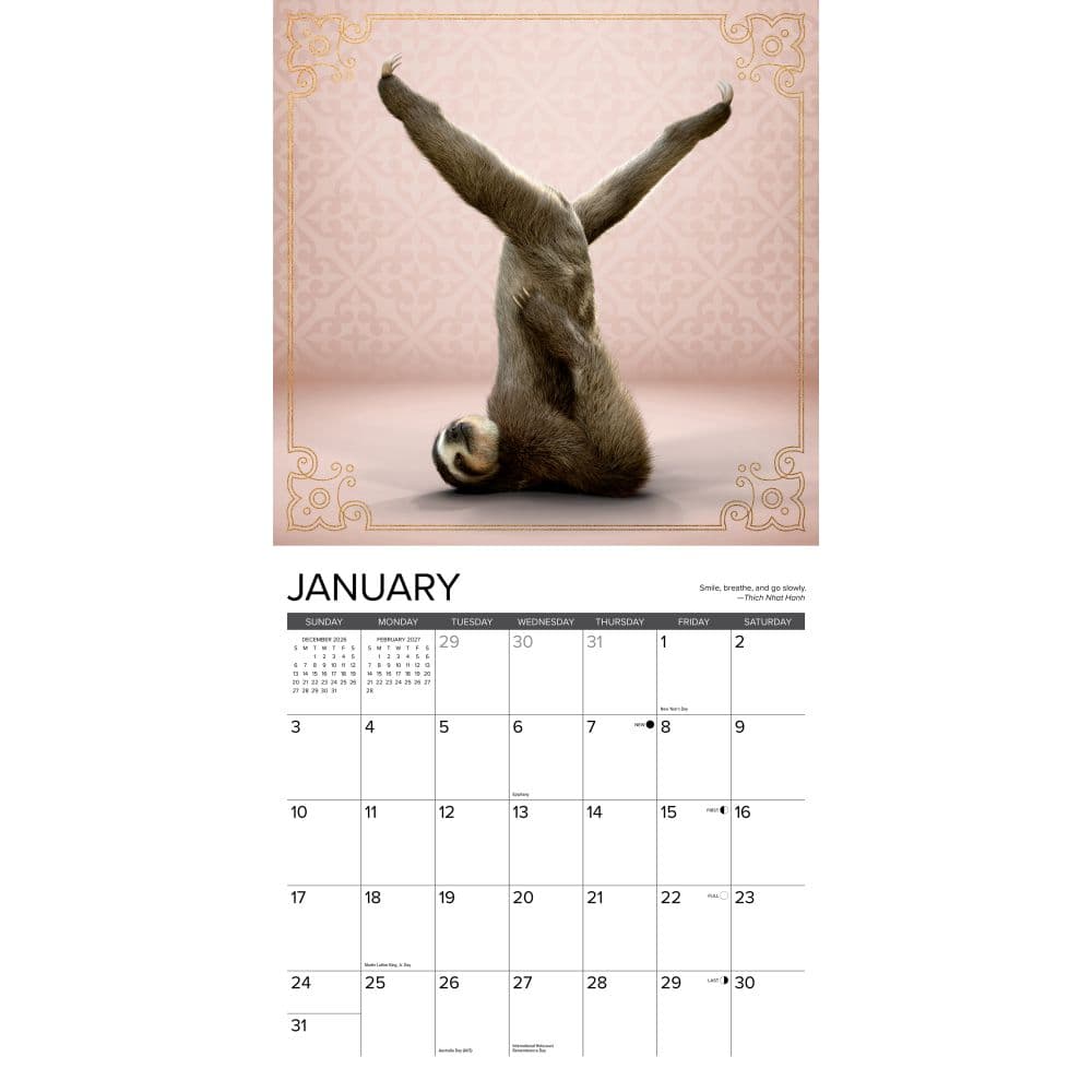 Sloth Yoga 2027 Wall Calendar Second Alternate Image