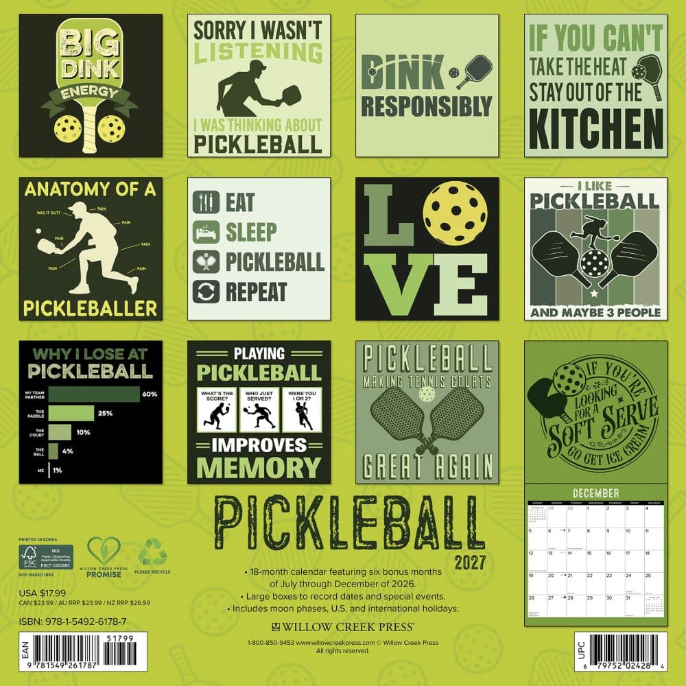 Pickleball 2027 Wall Calendar First Alternate Image