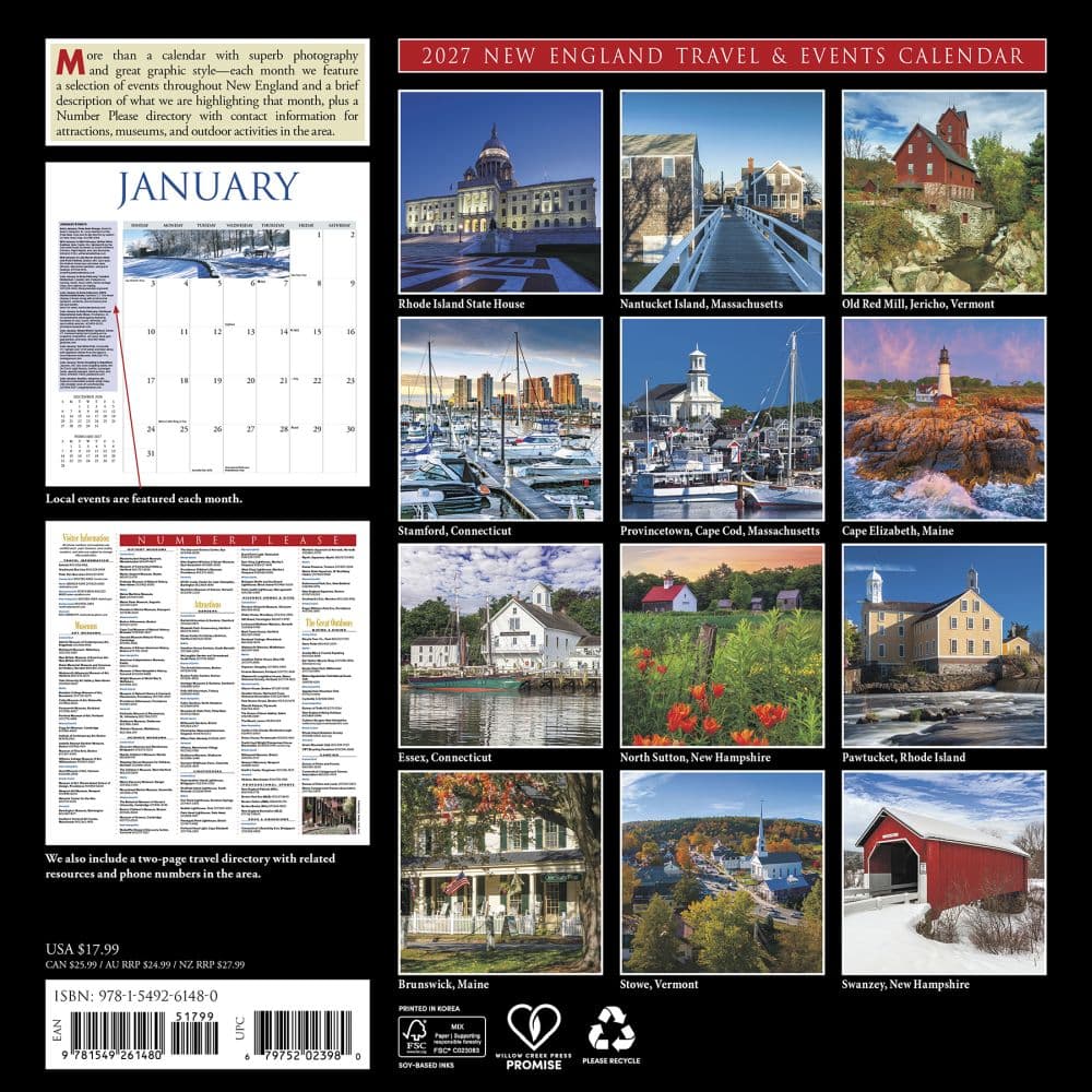 New England Travel and Events 2027 Wall Calendar First Alternate Image