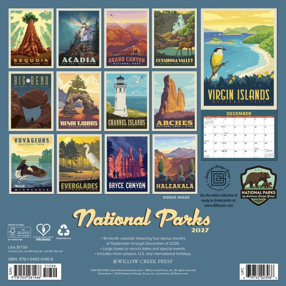National Parks Classic Travel Posters Wall Calendar First Alternate Image