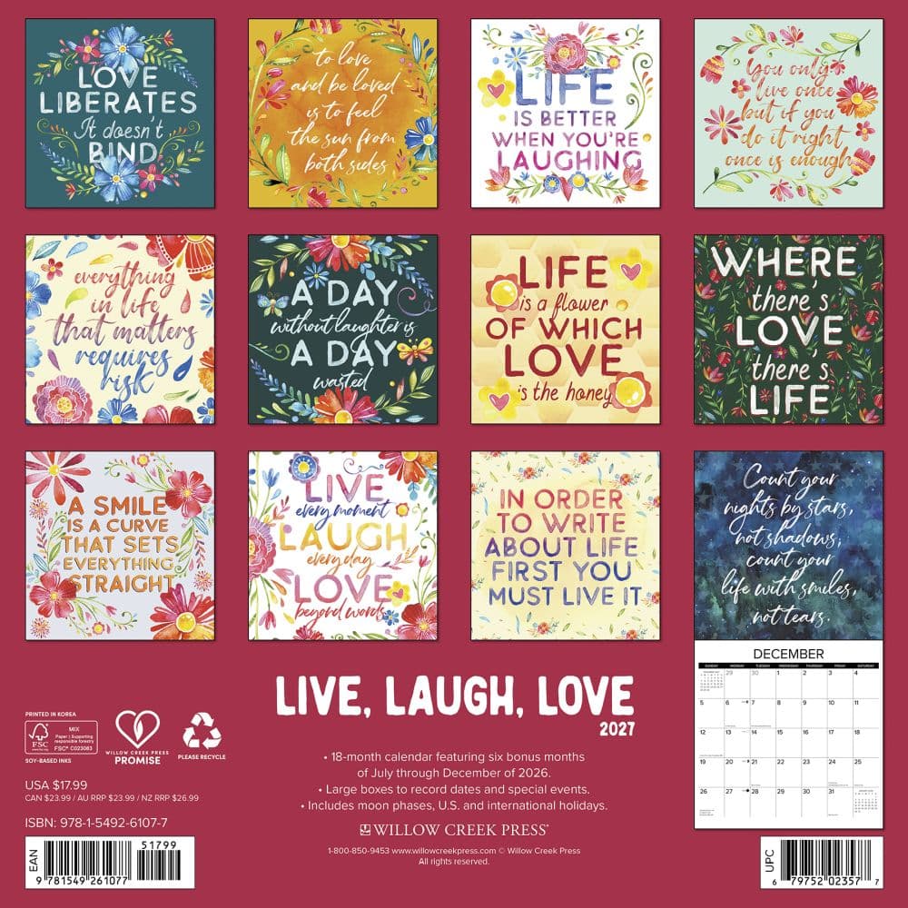 Live Laugh Love 2027 Wall Calendar First Alternate Image