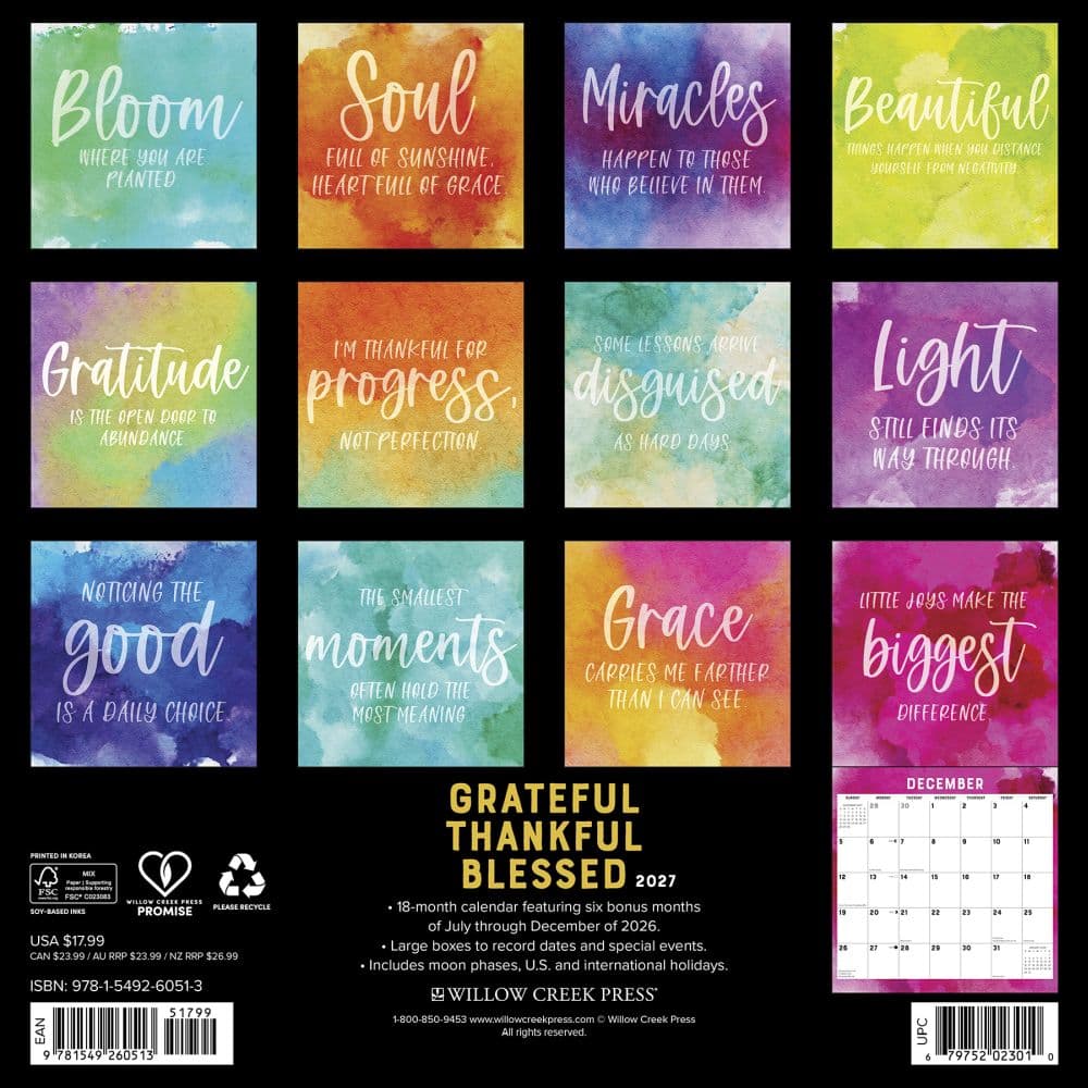 Grateful Thankful Blessed 2027 Wall Calendar First Alternate Image
