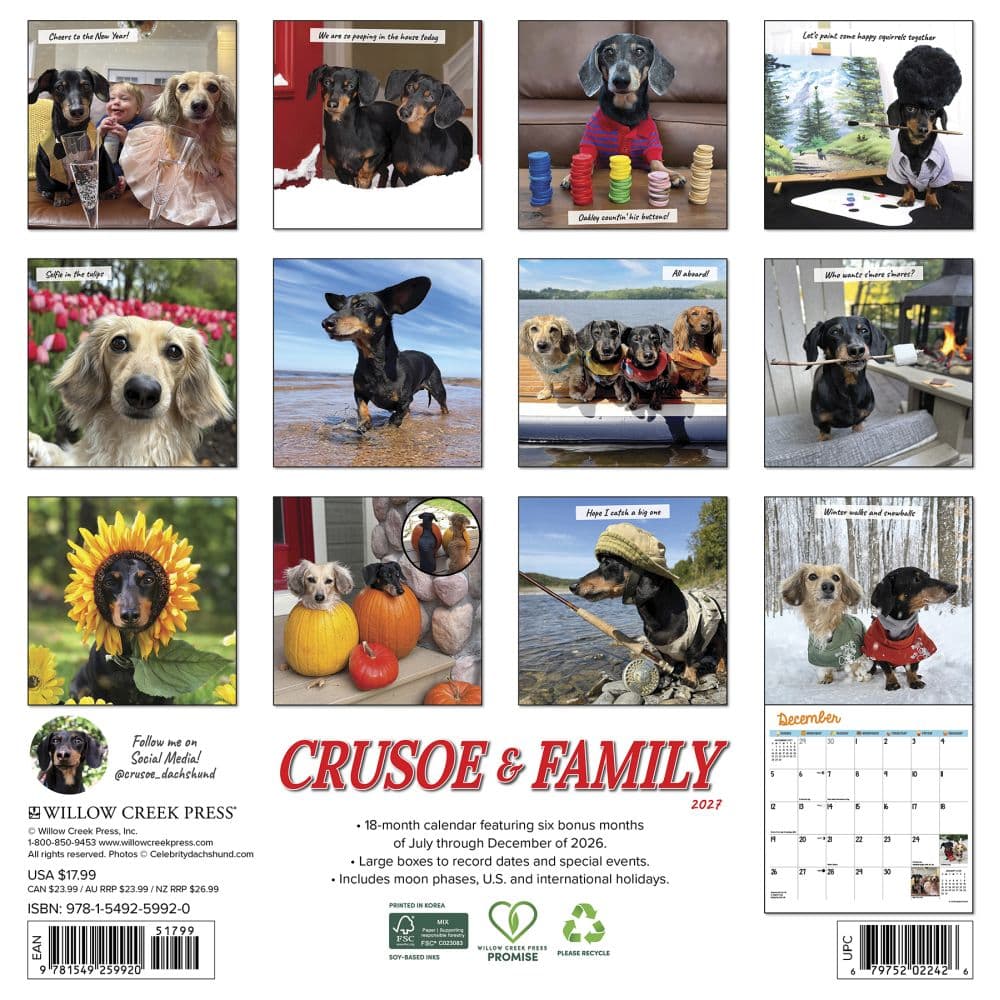 Crusoe the Celebrity Dachshund 2027 Wall Calendar First Alternate Image