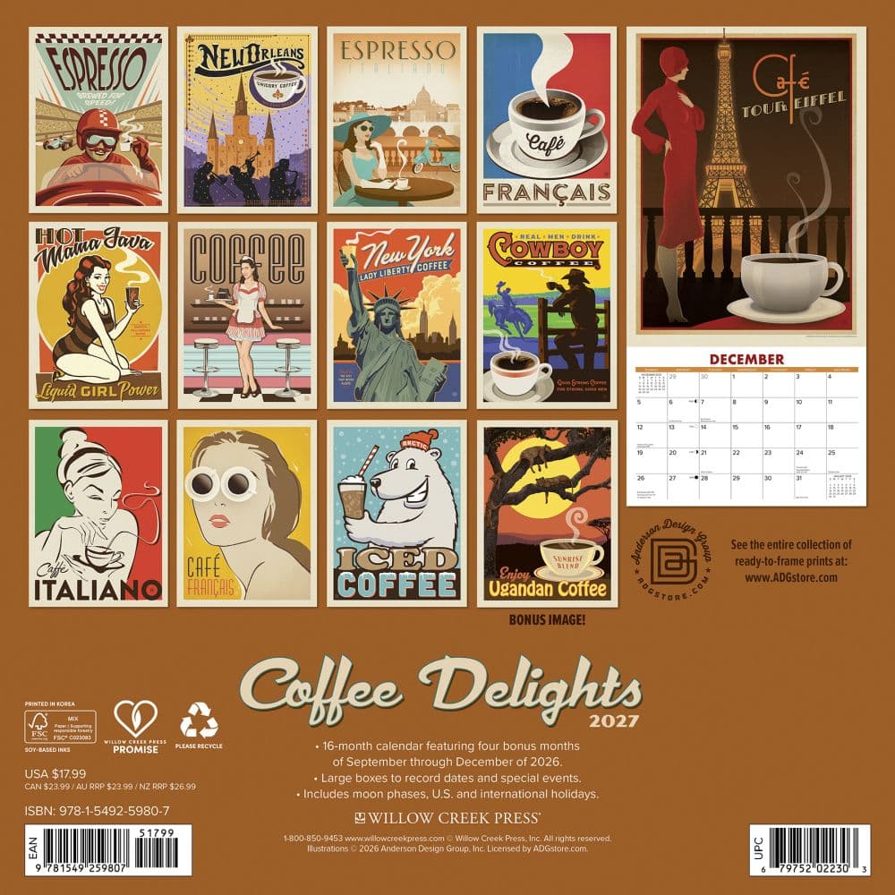 Coffee Delights Classic Travel Posters 2027 Wall Calendar First Alternate Image