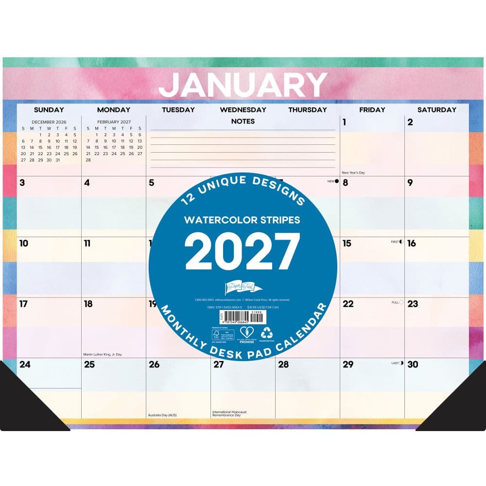 Watercolor Stripes 2027 Desk Pad Second Alternate Image