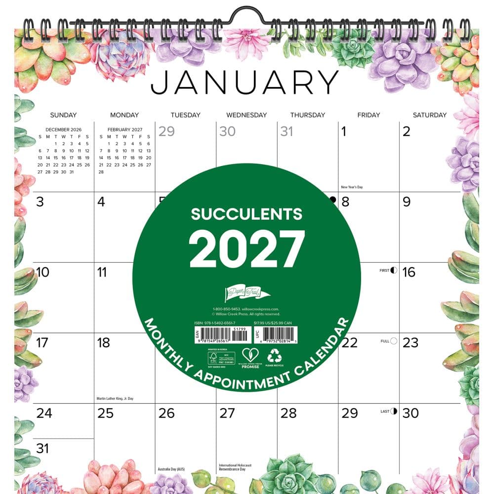 Succulents Spiral Art 2027 Wall Calendar Main Product Image