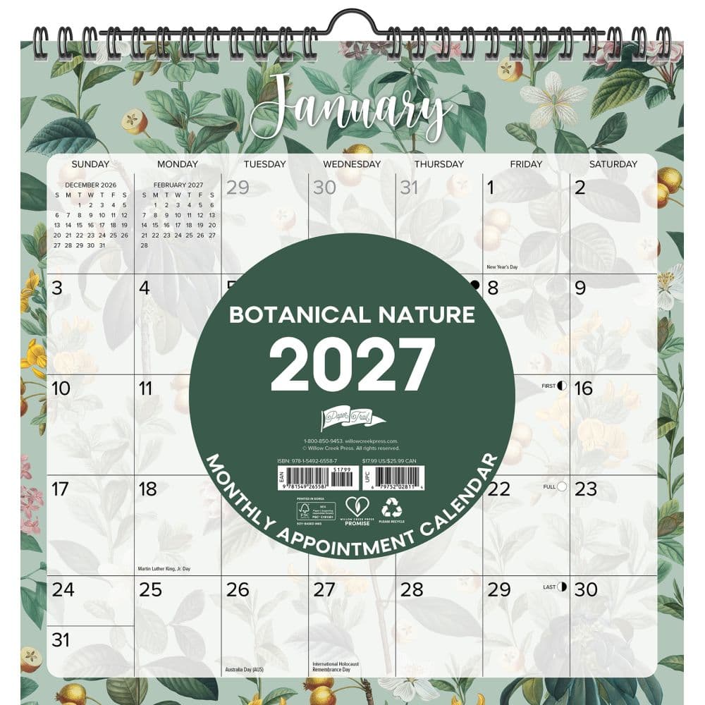 Botanical Nature Spiral Art 2027 Wall Calendar Main Product Image