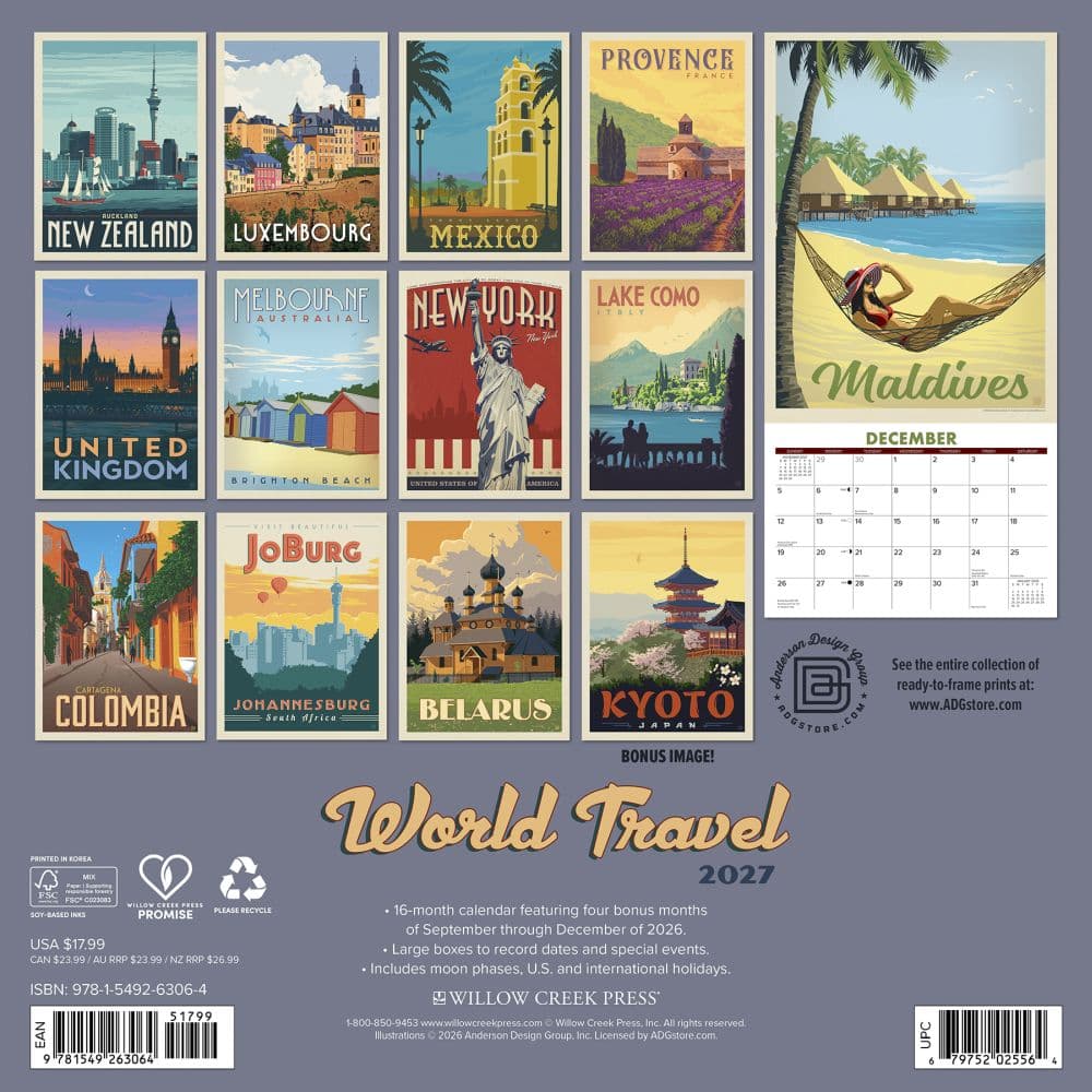 World Travel Classic Travel Posters 2027 Wall Calendar First Alternate Image