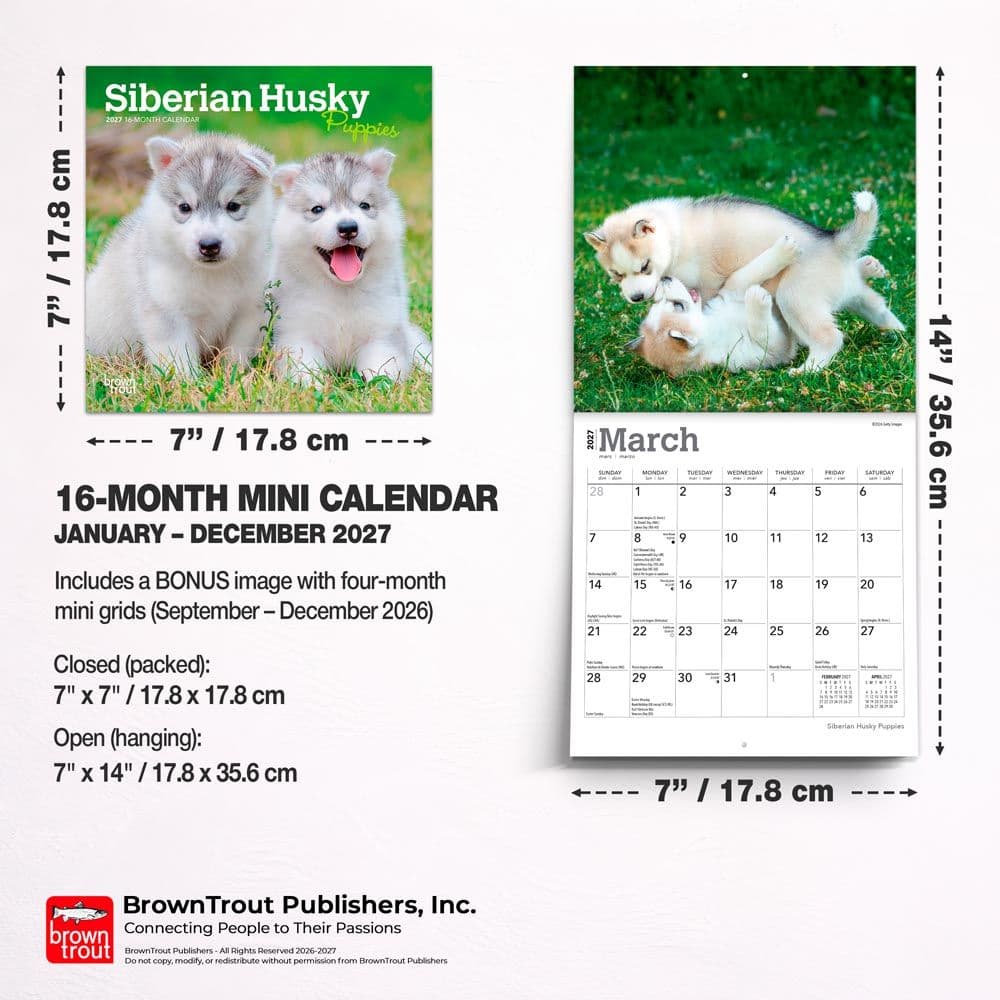 Siberian Husky Puppies 2027 Mini Wall Calendar Sixth Alternate Image