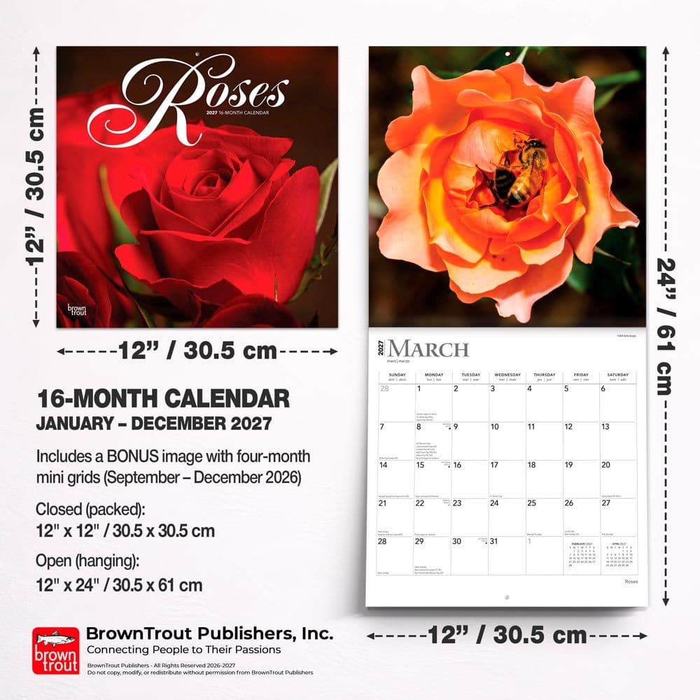 Roses 2027 Wall Calendar - Calendars.com
