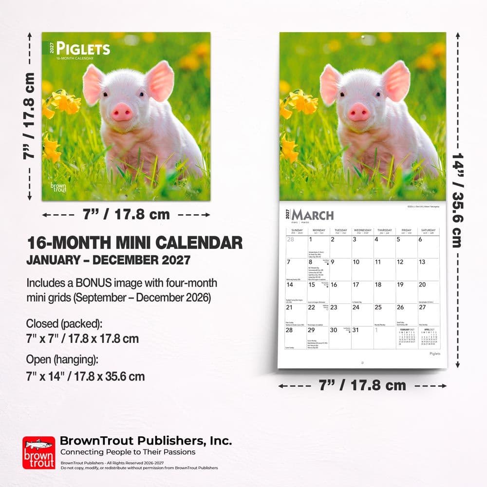 Piglets 2027 Mini Wall Calendar Sixth Alternate Image