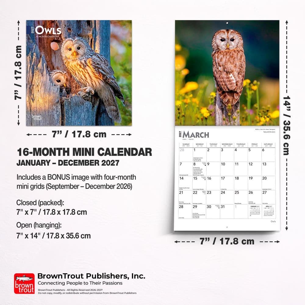 Owls 2027 Mini Wall Calendar Sixth Alternate Image