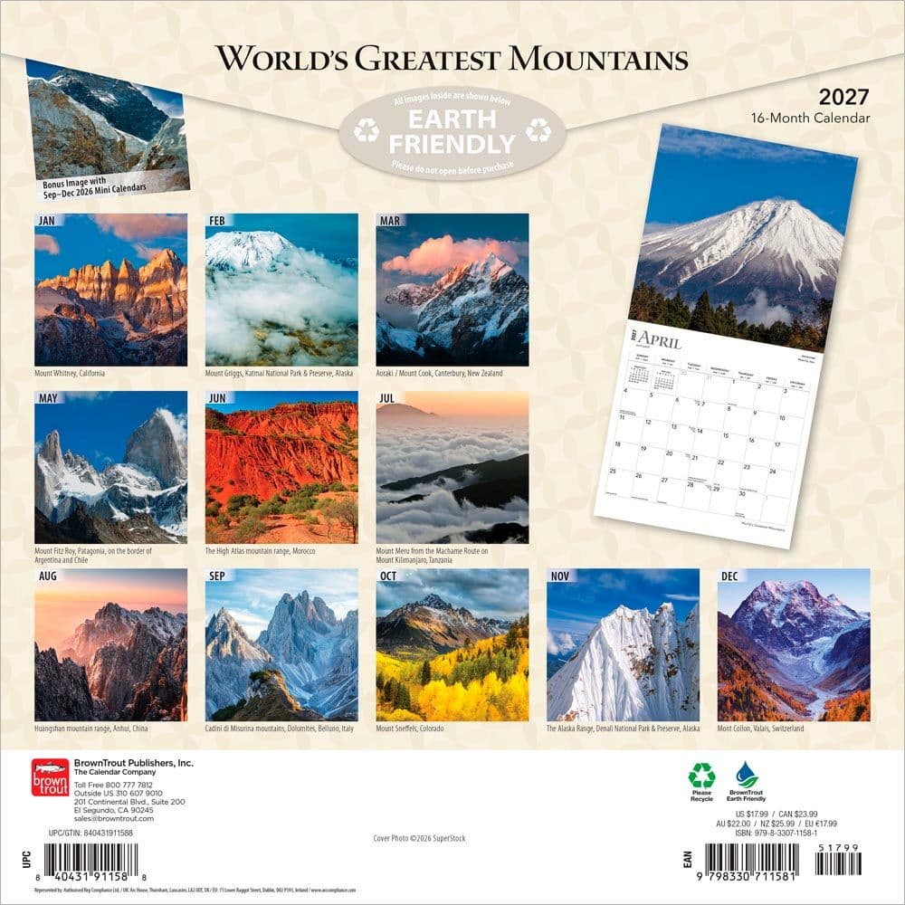 Worlds Greatest Mountains 2027 Wall Calendar First Alternate Image