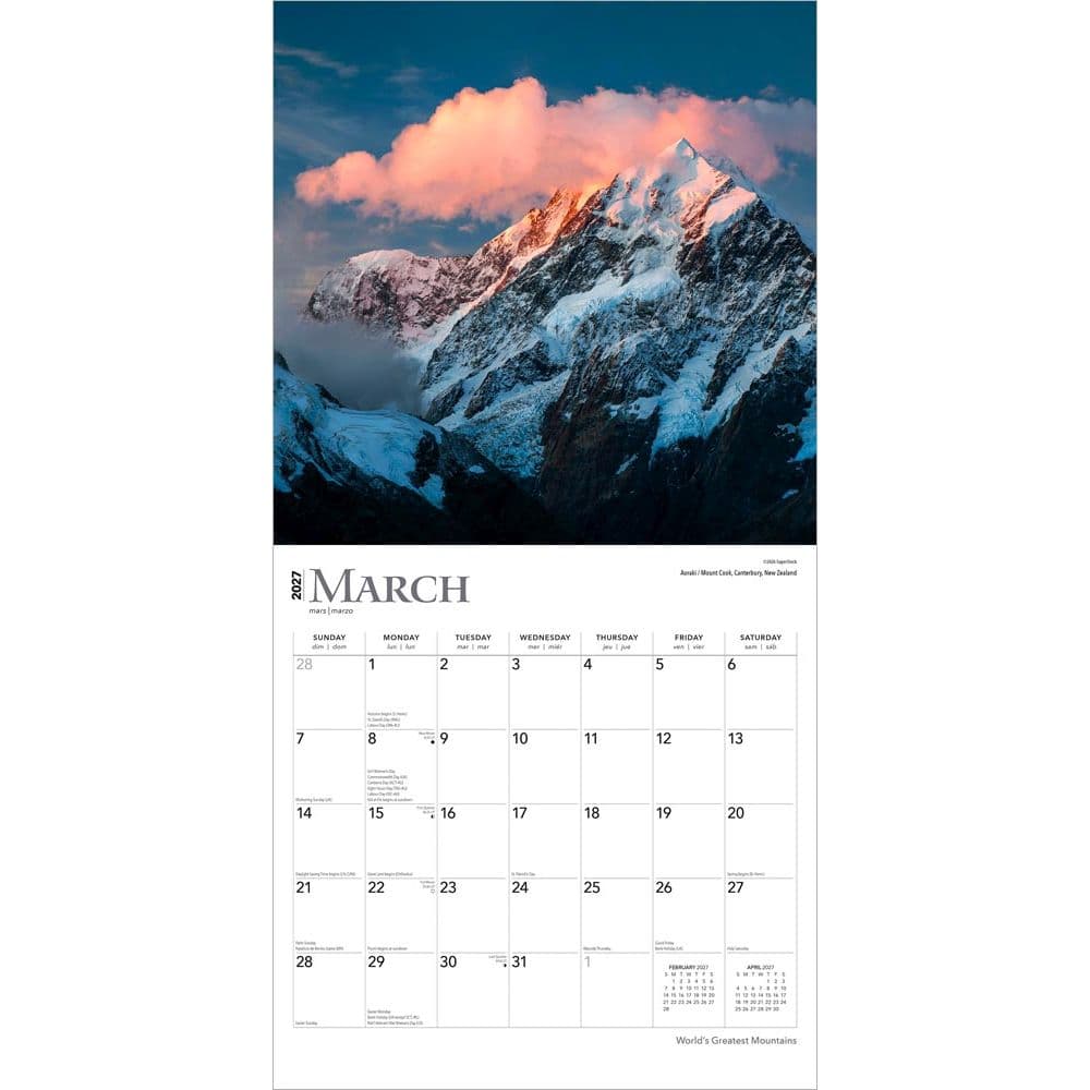 Worlds Greatest Mountains 2027 Wall Calendar Second Alternate Image